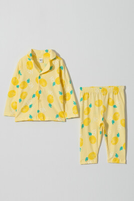 Toptan Erkek Bebek Desenli Pijama Takımı 6-18M Tuffy 1099-1005 Açık Sarı