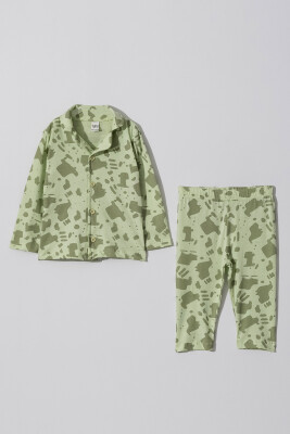 Toptan Erkek Bebek Desenli Pijama Takımı 6-18M Tuffy 1099-1005 Yeşil Batik
