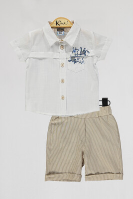 Toptan Erkek Bebek Gömlek ve Pantolon Takım 6-18M Kumru Bebe 1075-4030 Beyaz