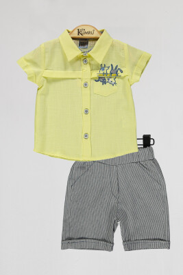 Toptan Erkek Bebek Gömlek ve Pantolon Takım 6-18M Kumru Bebe 1075-4030 Sarı