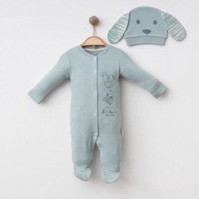 Toptan Erkek Bebek Tulum 0-1M Gümüş Baby 2043-0084 Yeşil