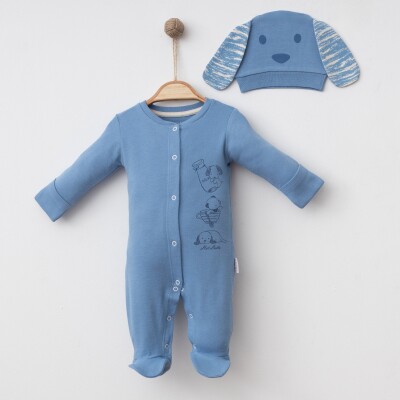 Toptan Erkek Bebek Tulum 0-1M Gümüş Baby 2043-0084 İndigo