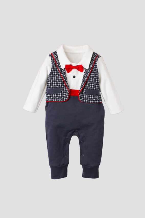 Toptan Erkek Bebek Yelekli Tulum ve Papyon 3-12M Kidexs 1026-30043 - 1