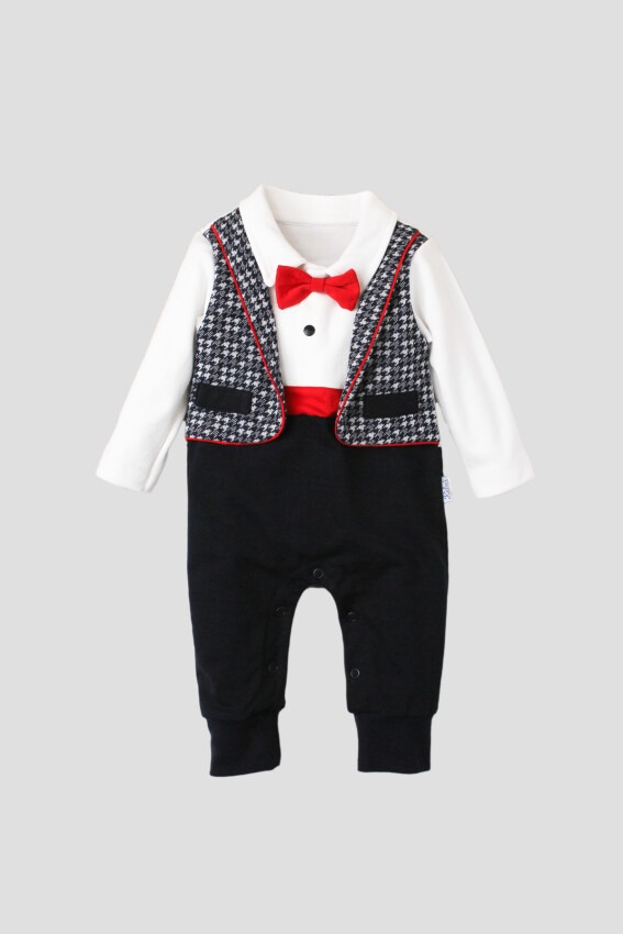 Toptan Erkek Bebek Yelekli Tulum ve Papyon 3-12M Kidexs 1026-30043 - 2