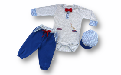 Toptan Erkek Bebek Zıbın Takımı Pantolon ve Şapka 1-12M Tomuycuk 1074-75454 - 1