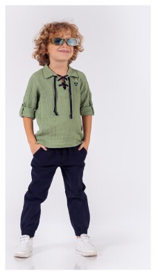 Toptan Erkek Çocuk 2'li Gömlek ve Pantolon Takım 1-4Y Lemon 1015-9644 Yeşil