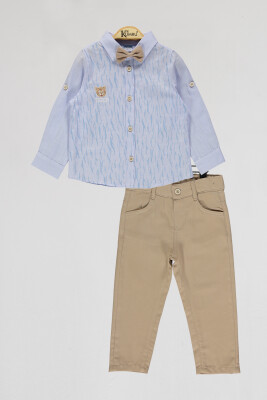 Toptan Erkek Çocuk 2'li Gömlek ve Pantolon Takım 2-5Y Kumru Bebe 1075-4012 Mavi