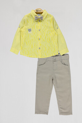 Toptan Erkek Çocuk 2'li Gömlek ve Pantolon Takım 2-5Y Kumru Bebe 1075-4012 Sarı