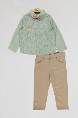 Toptan Erkek Çocuk 2'li Gömlek ve Pantolon Takım 2-5Y Kumru Bebe 1075-4012 Mint yeşili
