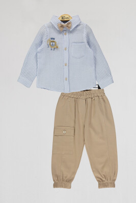 Toptan Erkek Çocuk 2'li Gömlek ve Pantolon Takım 2-5Y Kumru Bebe 1075-4053 Mavi
