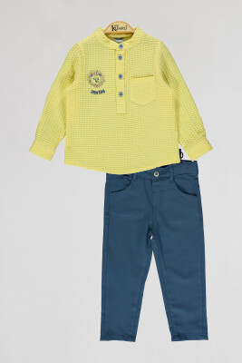 Toptan Erkek Çocuk 2'li Gömlek ve Pantolon Takım 2-5Y Kumru Bebe 1075-4055 Sarı