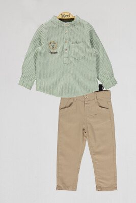Toptan Erkek Çocuk 2'li Gömlek ve Pantolon Takım 2-5Y Kumru Bebe 1075-4055 Mint yeşili