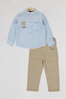 Toptan Erkek Çocuk 2'li Gömlek ve Pantolon Takım 2-5Y Kumru Bebe 1075-4055 Mavi