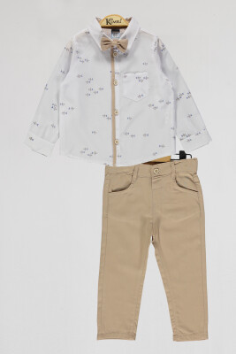 Toptan Erkek Çocuk 2'li Gömlek ve Pantolon Takım 2-5Y Kumru Bebe 1075-4063 Beyaz