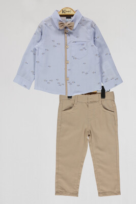 Toptan Erkek Çocuk 2'li Gömlek ve Pantolon Takım 2-5Y Kumru Bebe 1075-4063 Mavi