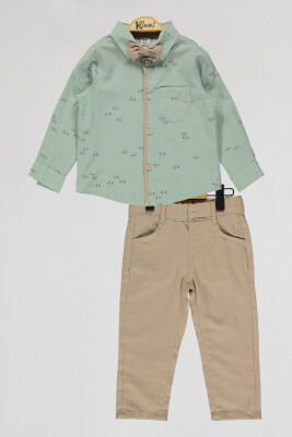 Toptan Erkek Çocuk 2'li Gömlek ve Pantolon Takım 2-5Y Kumru Bebe 1075-4063 Mint yeşili