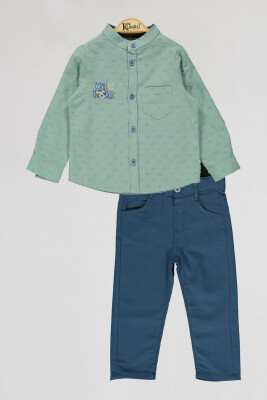Toptan Erkek Çocuk 2'li Gömlek ve Pantolon Takım 2-5Y Kumru Bebe 1075-4071 Mint yeşili