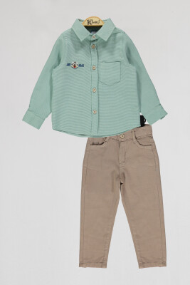 Toptan Erkek Çocuk 2'li Gömlek ve Pantolon Takım 2-5Y Kumru Bebe 1075-4075 Mint yeşili
