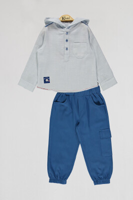 Toptan Erkek Çocuk 2'li Gömlek ve Pantolon Takım 2-5Y Kumru Bebe 1075-4102 Mavi