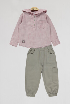Toptan Erkek Çocuk 2'li Gömlek ve Pantolon Takım 2-5Y Kumru Bebe 1075-4102 Kırmızı