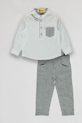 Toptan Erkek Çocuk 2'li Gömlek ve Pantolon Takım 2-5Y Kumru Bebe 1075-4107 Beyaz