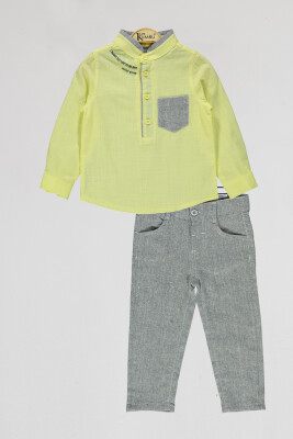 Toptan Erkek Çocuk 2'li Gömlek ve Pantolon Takım 2-5Y Kumru Bebe 1075-4107 Sarı