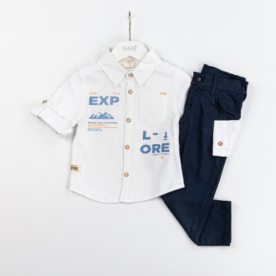 Toptan Erkek Çocuk 2'li Gömlek ve Pantolon Takım 2-5Y Sani 1068-2314 Beyaz