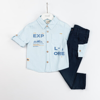 Toptan Erkek Çocuk 2'li Gömlek ve Pantolon Takım 2-5Y Sani 1068-2314 Açık Mavi