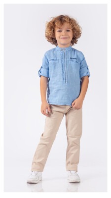 Toptan Erkek Çocuk 2'li Gömlek ve Pantolon Takım 5-8Y Lemon 1015-9631 Mavi