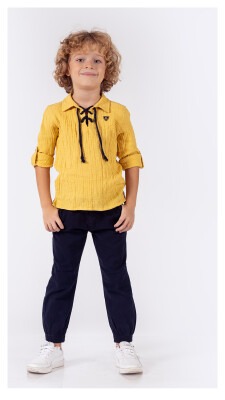 Toptan Erkek Çocuk 2'li Gömlek ve Pantolon Takım 5-8Y Lemon 1015-9645 - 2