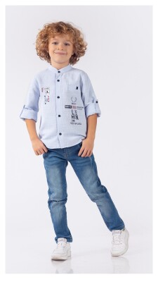 Toptan Erkek Çocuk 2'li Gömlek ve Pantolon Takım 5-8Y Lemon 1015-9841 Mavi