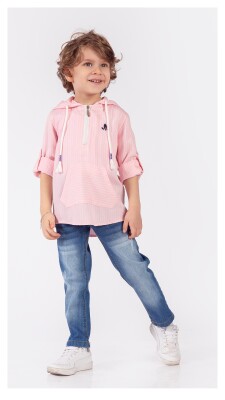Toptan Erkek Çocuk 2'li Kapüşonlu Gömlek ve Kot Pantolon Takım 1-4Y Lemon 1015-9922 - 1