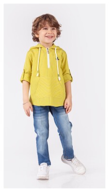 Toptan Erkek Çocuk 2'li Kapüşonlu Gömlek ve Kot Pantolon Takım 1-4Y Lemon 1015-9922 - Lemon (1)