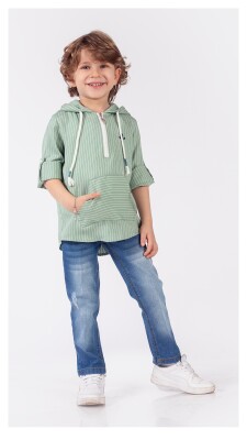 Toptan Erkek Çocuk 2'li Kapüşonlu Gömlek ve Kot Pantolon Takım 1-4Y Lemon 1015-9922 Yeşil