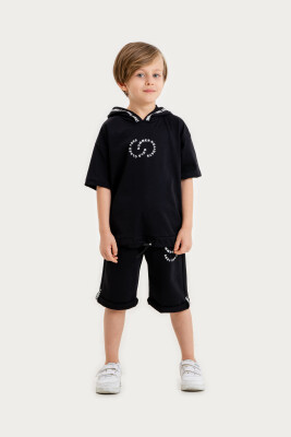 Toptan Erkek Çocuk 2'li Kapüşonlu Tişört ve Şort Takımı 2-5Y Gold Class 1010-2600 Siyah