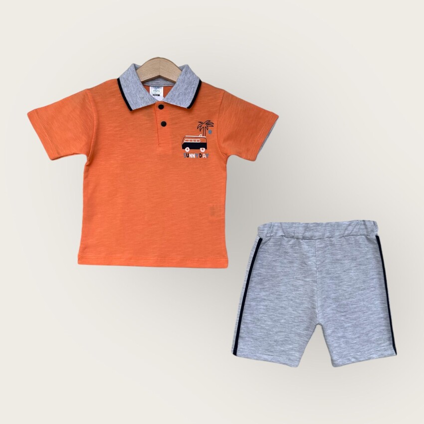 Toptan Erkek Çocuk 2'li Polo Yaka T-Shirt ve Şort Takım 1-4Y Algiy Mini 2047-3561TK - 2