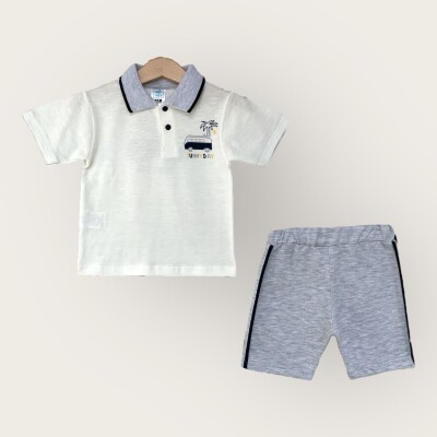 Toptan Erkek Çocuk 2'li Polo Yaka T-Shirt ve Şort Takım 1-4Y Algiy Mini 2047-3561TK Ekru