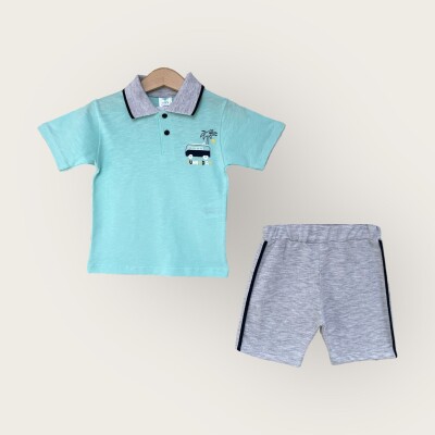 Toptan Erkek Çocuk 2'li Polo Yaka T-Shirt ve Şort Takım 1-4Y Algiy Mini 2047-3561TK Mint yeşili