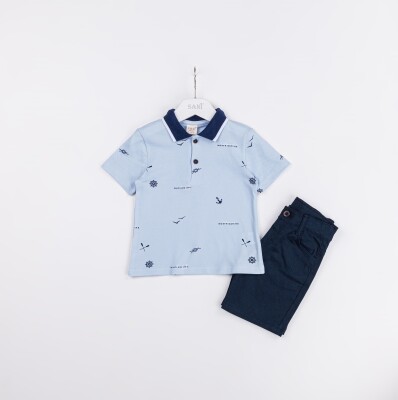 Toptan Erkek Çocuk 2'li Polo Yaka Tişört ve Kot Şort Takım 2-5Y Sani 1068-2334 Açık Mavi