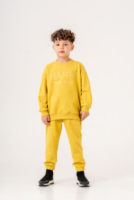 Toptan Erkek Çocuk 2'li Sweatshirt ve Pantolon Takım 6-9Y Gold Class 1010-3633 Hardal