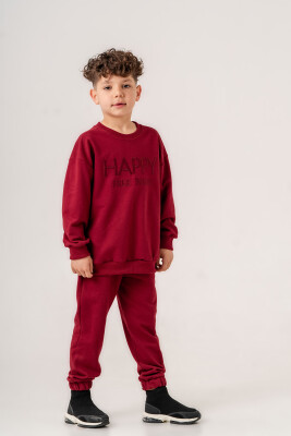 Toptan Erkek Çocuk 2'li Sweatshirt ve Pantolon Takım 6-9Y Gold Class 1010-3633 Bordo