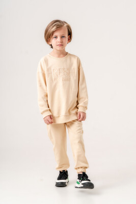 Toptan Erkek Çocuk 2'li Sweatshirt ve Pantolon Takımı 6-9Y Gold Class 1010-3632 Bej