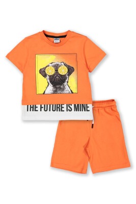 Toptan Erkek Çocuk 2'li Tişört ve Şort Takım 3-6Y Elnino 1025-22114 Orange