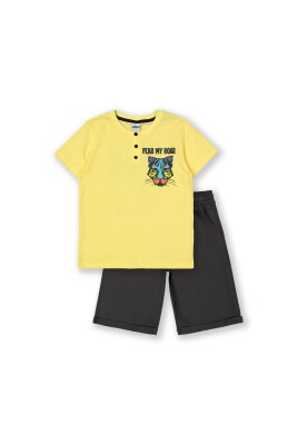 Toptan Erkek Çocuk 2'li Tişört ve Şort Takım 8-14Y Elnino 1025-22166 Sarı