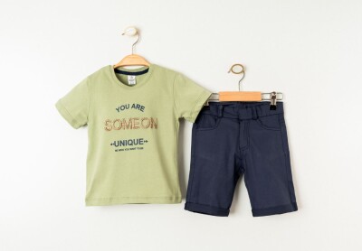 Toptan Erkek Çocuk 2'li Tişört ve Şort Takımı 1-4Y Cool Exclusive 2036-23400 Yeşil