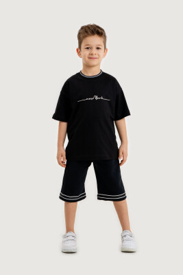 Toptan Erkek Çocuk 2'li Tişört ve Şort Takımı 10-13Y Gold Class 1010-4601 Siyah