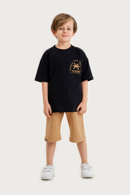 Toptan Erkek Çocuk 2'li Tişört ve Şort Takımı 10-13Y Gold Class 1010-4604 Siyah