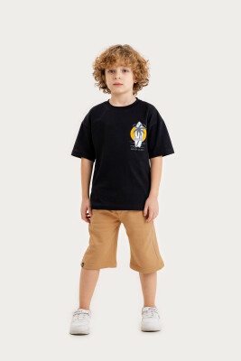 Toptan Erkek Çocuk 2'li Tişört ve Şort Takımı 6-9Y Gold Class 1010-3609 Siyah