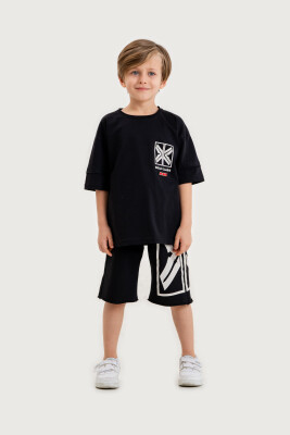 Toptan Erkek Çocuk 2'lü Tişört ve Şort Takımı 10-13Y Gold Class 1010-4600 Siyah