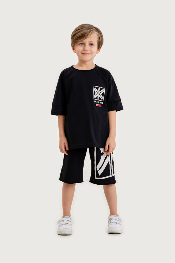 Toptan Erkek Çocuk 2'lü Tişört ve Şort Takımı 10-13Y Gold Class 1010-4600 - 1